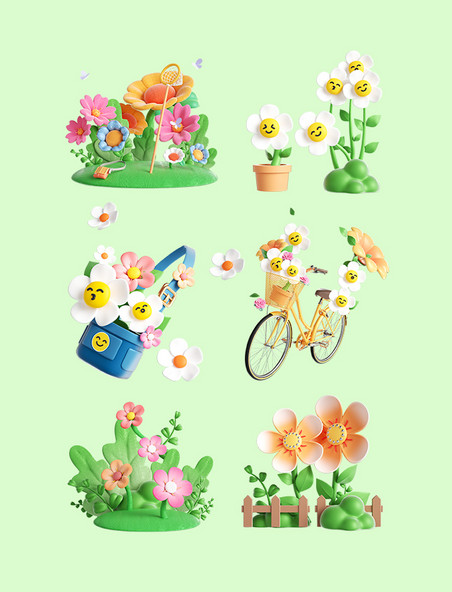 3D春天元素花朵植物踏青套图
