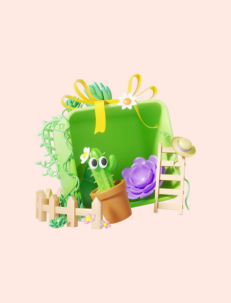 春季春天礼物盒花朵植物c4d展台