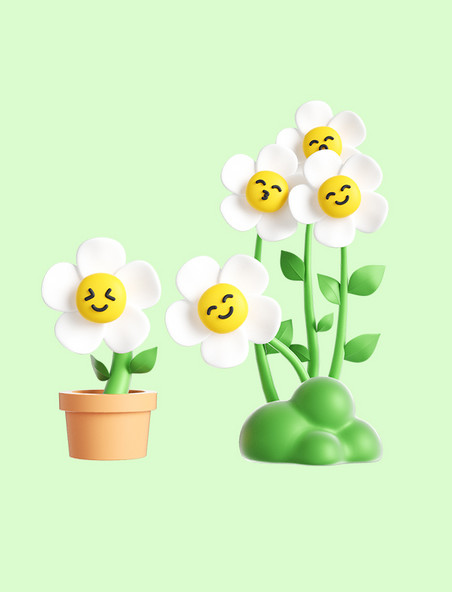 3D春天花朵植物表情包3D元素