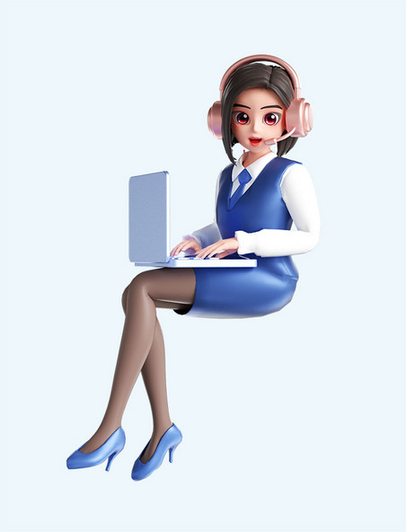 五一劳动节3D立体女客服形象免抠元素3D人物