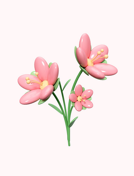 3D立体春天多巴胺花朵立体小花花束元素