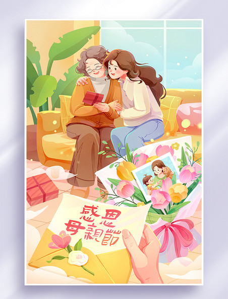 温馨感恩母亲节插画