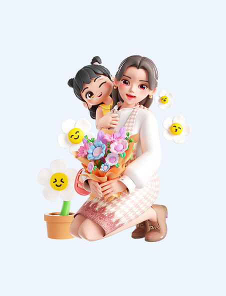 母亲节妈妈女儿温馨节日3D立体形象 