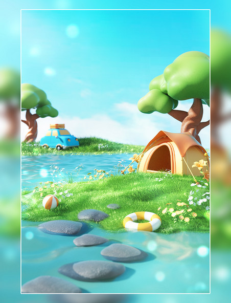 3D卡通立体夏日夏季清凉促销场景