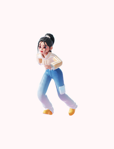 54青年节3D立体奔跑女孩3d人物