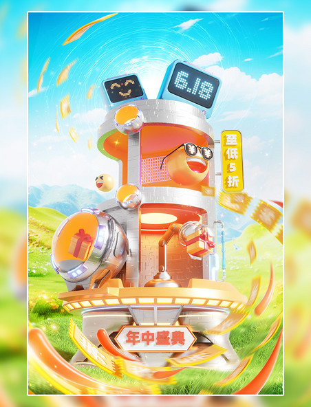 618年中促销3D立体户外科技展台电商场景