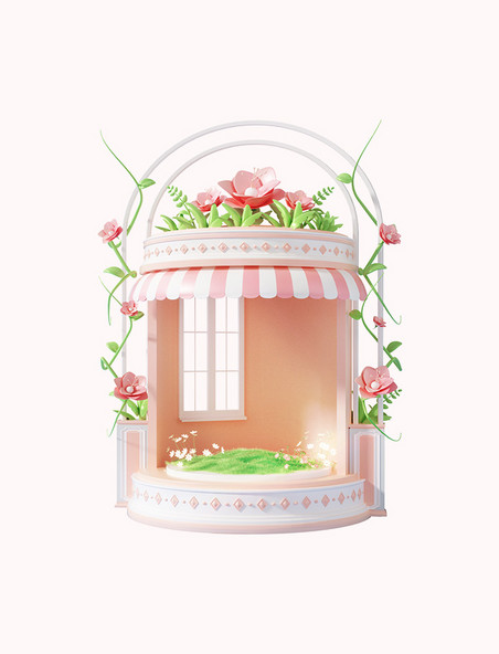 3D立体母亲节清新唯美花卉小店展台