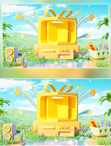 绿色C4D618购物车立体电商促销背景