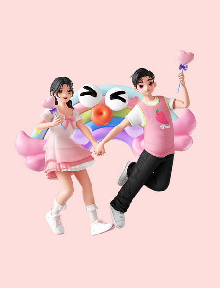 情人节电商3D立体情侣3D人物