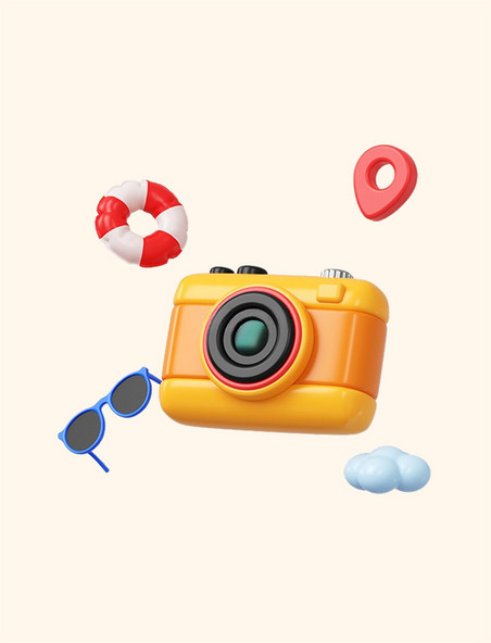C4D立体夏季旅游拍照相机图标PNG素材元素