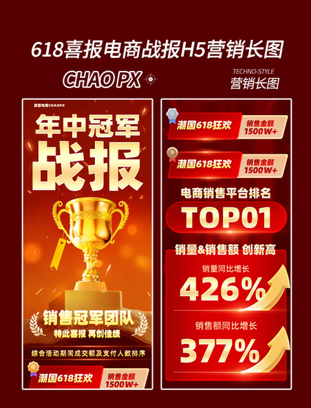 618喜报战报H5营销长图