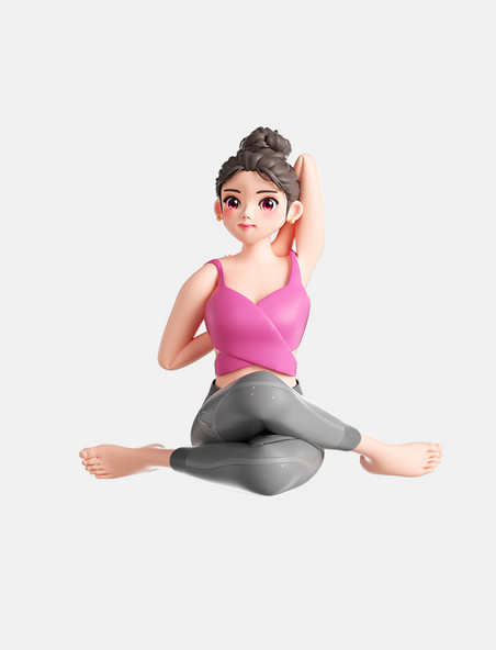 3D立体卡通女孩人物瑜伽运动