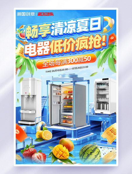 清凉夏日电器促销活动海报