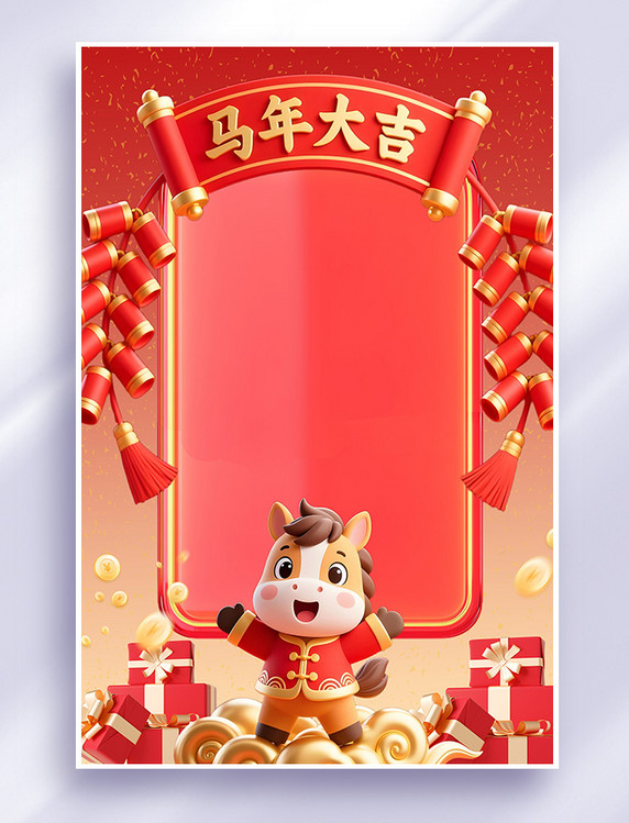 马年可爱红色马3D背景素材