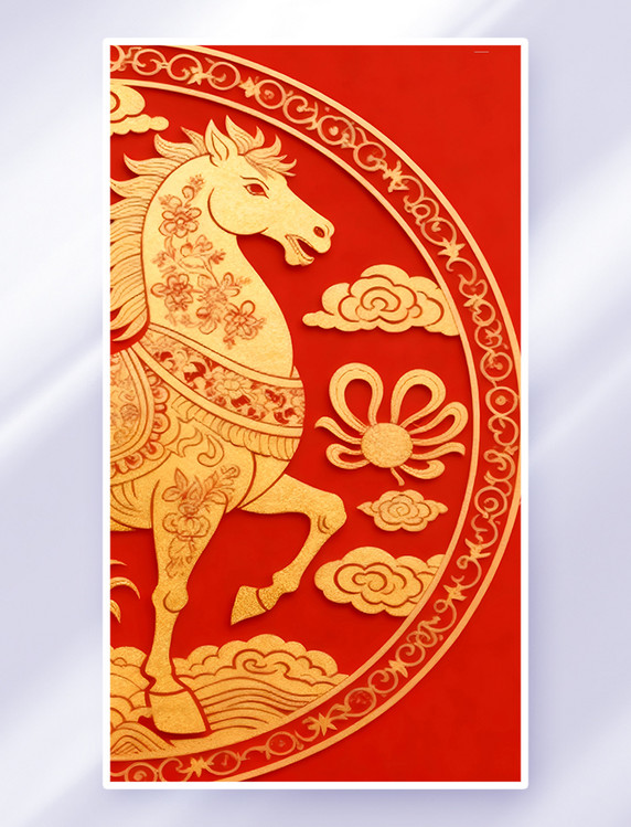 马年国潮烫金传统吉祥纹样背景