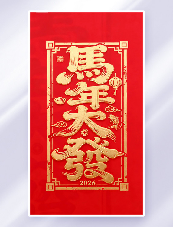 马年烫金马年大发文字底纹背景