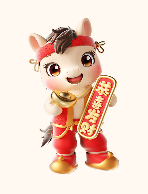 2026马年喜庆春节3D立体马人物PNG素材