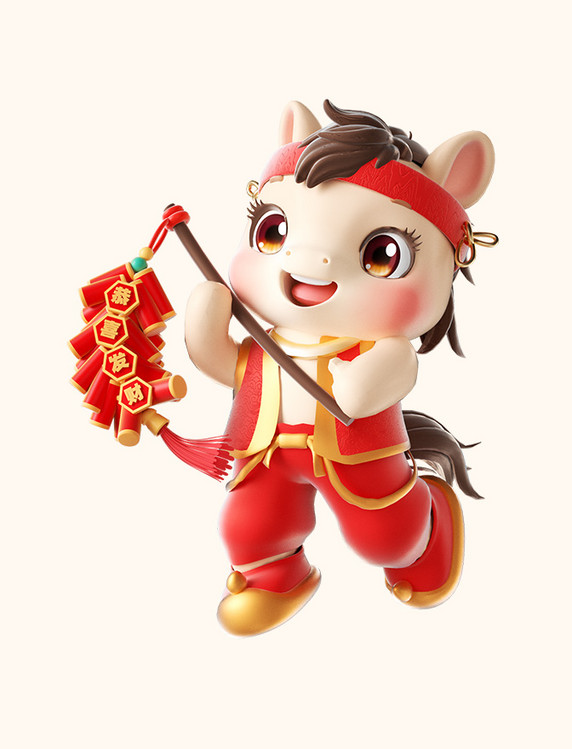 2026马年3D立体春节马形象png图片