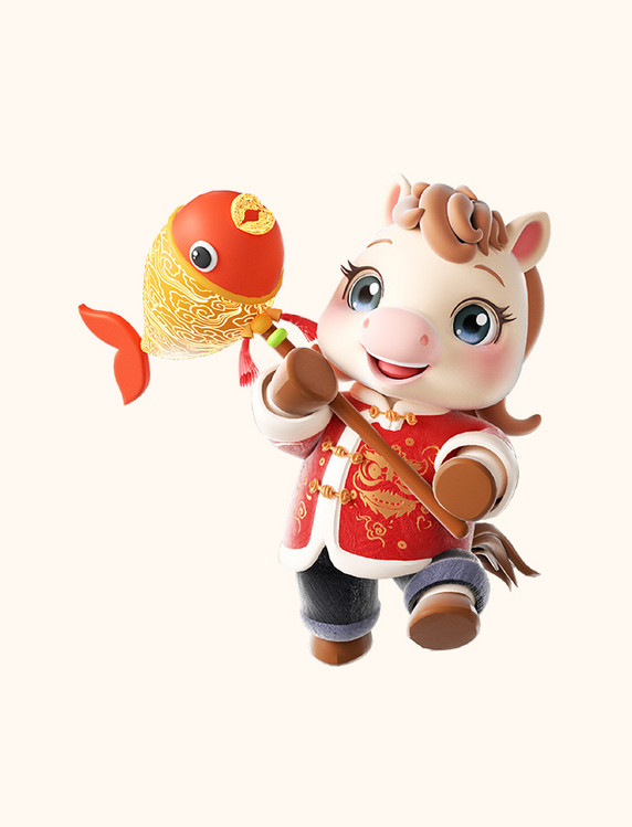 2026马年新春3D喜庆马舞灯形象免抠素材元素