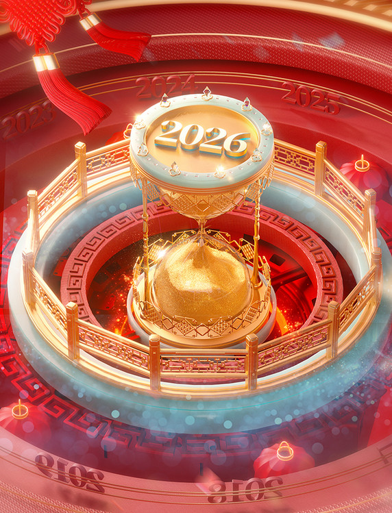 迎新年2026元旦黄金沙漏倒计时场景