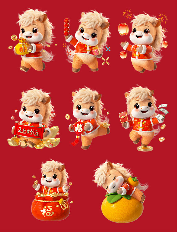 2026马年春节毛绒小马贺岁迎新年系列套图
