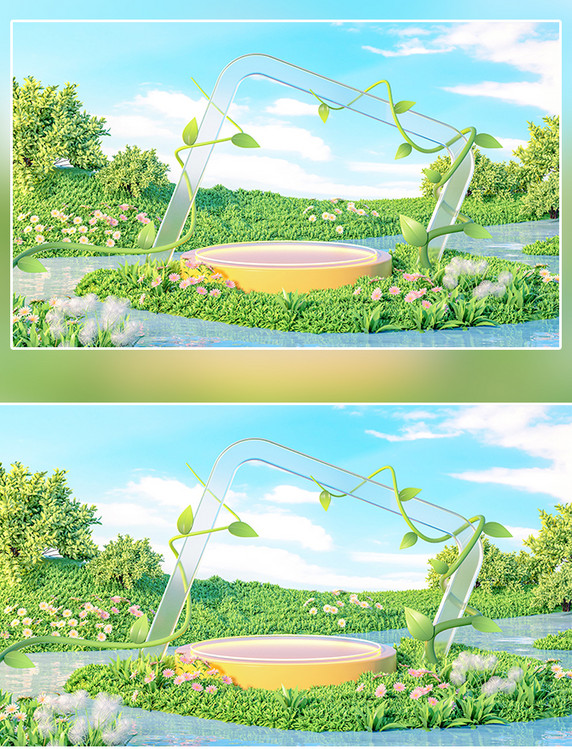 c4d春季草地展台背景图