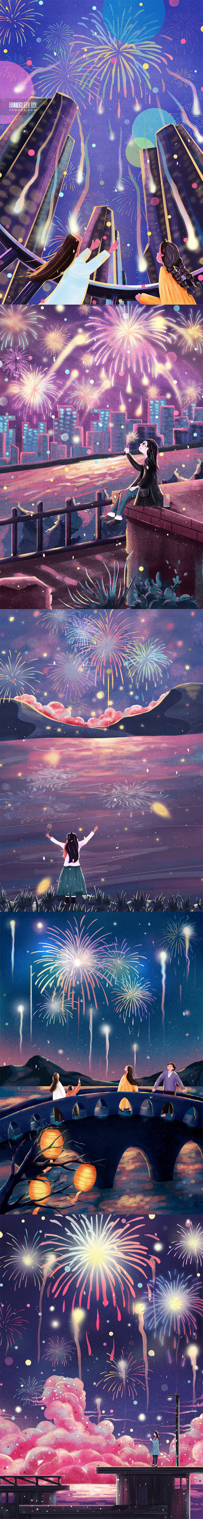 城市浪漫烟花烟火元旦圣诞节圣诞新年跨年配图图片 潮国创意