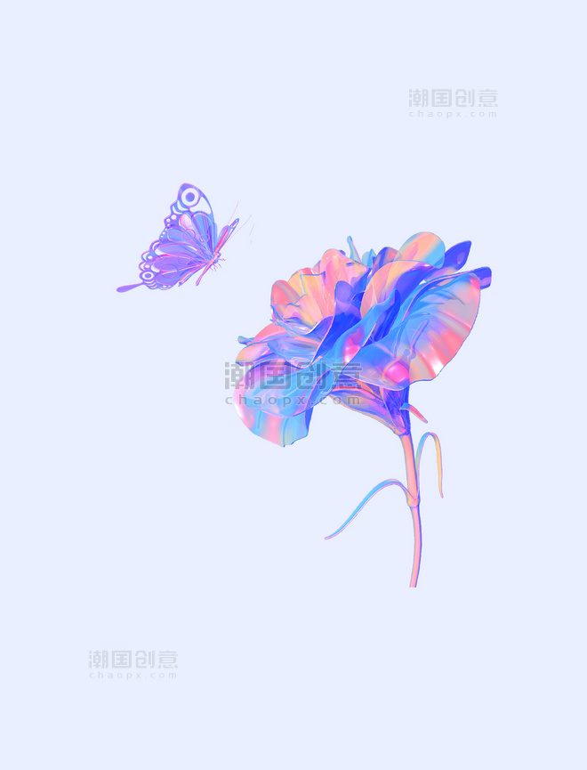3d立体玻璃花蝴蝶抽象花卉花朵