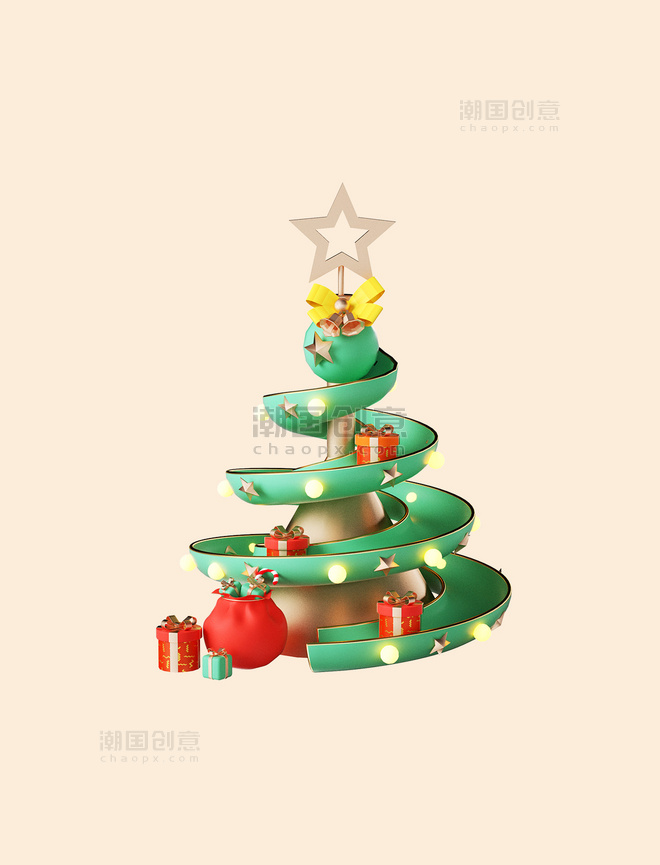 C4D圣诞圣诞节3D立体卡通圣诞树模型