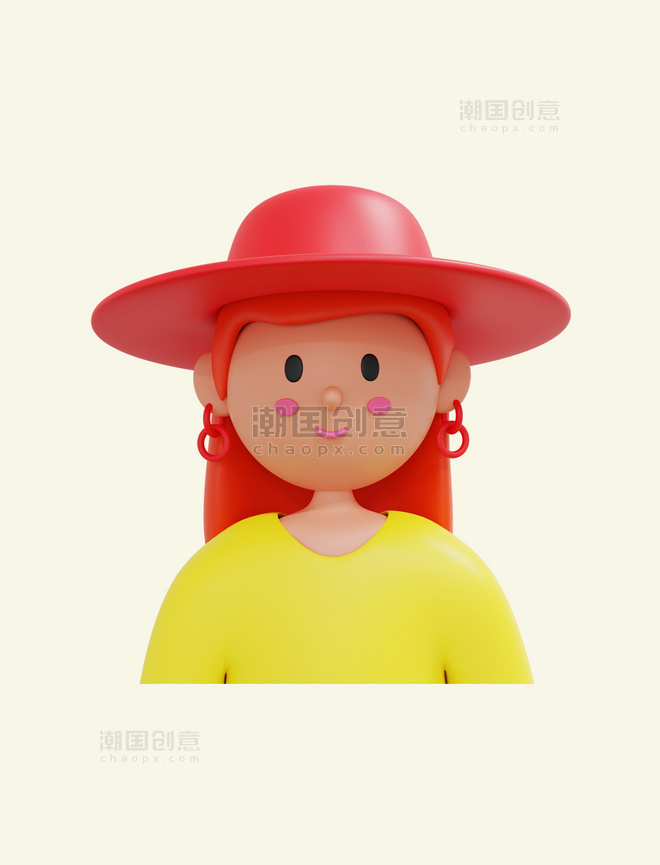 3D立体夏季戴帽子黄衣服女孩