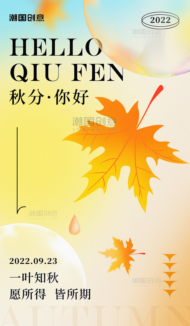 秋分秋季立秋二十四节气枫叶简约弥散风海报
