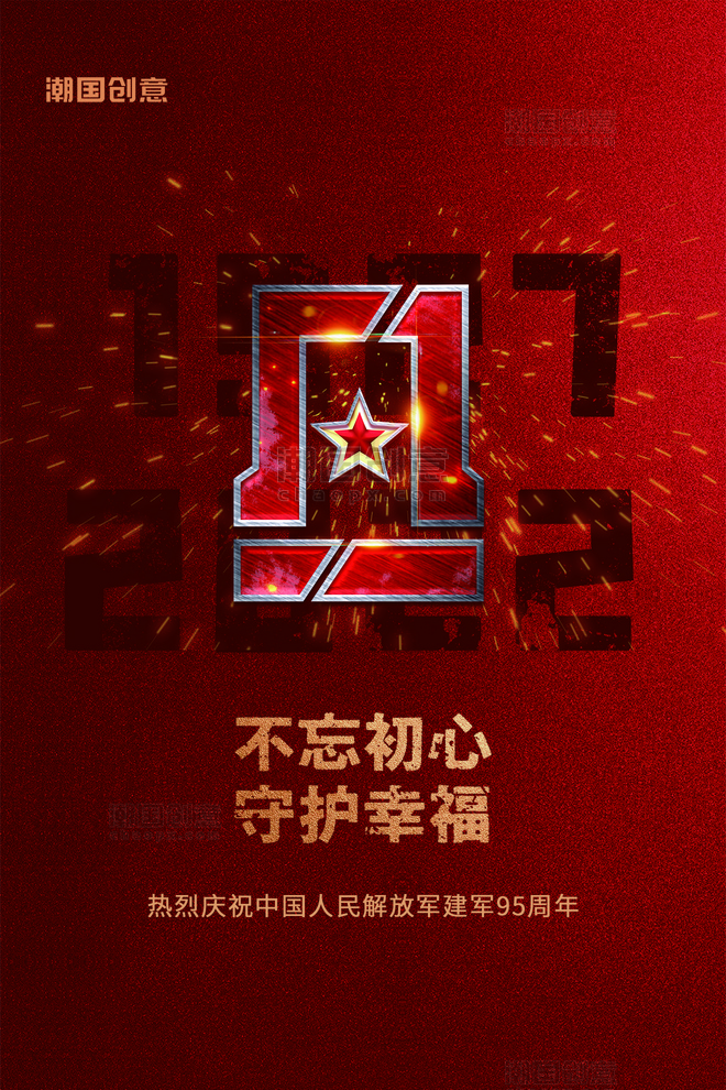 八一建军节周年纪念复古八一图标红色大气海报