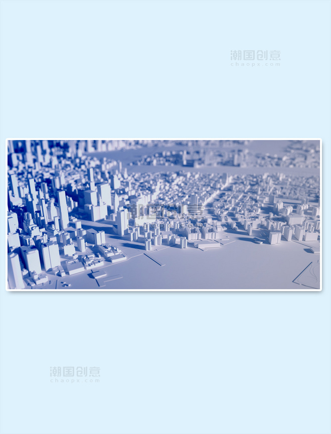  C4D立体城市建筑蓝色背景