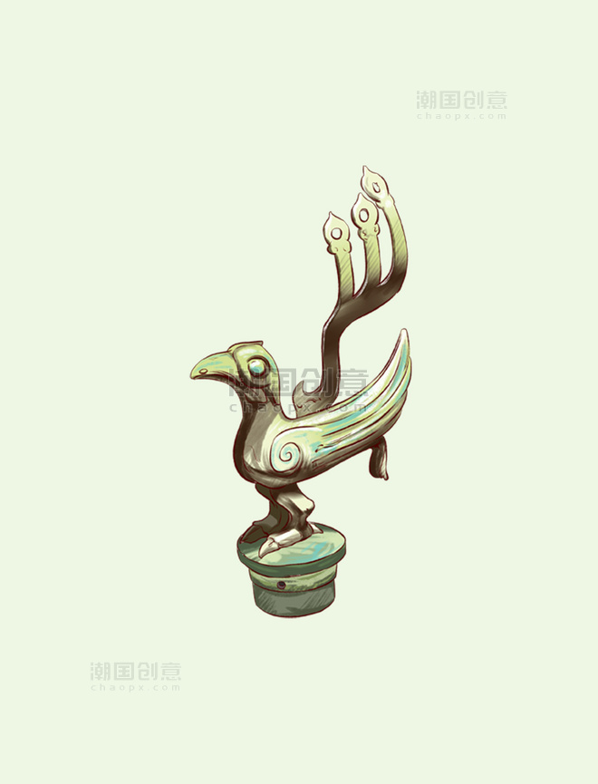 考古文物四川三星堆青铜装饰鸟
