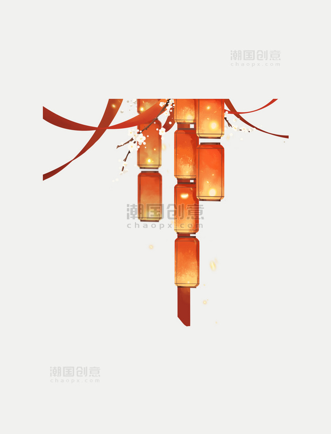 新年新春春节长灯笼红绸吊饰