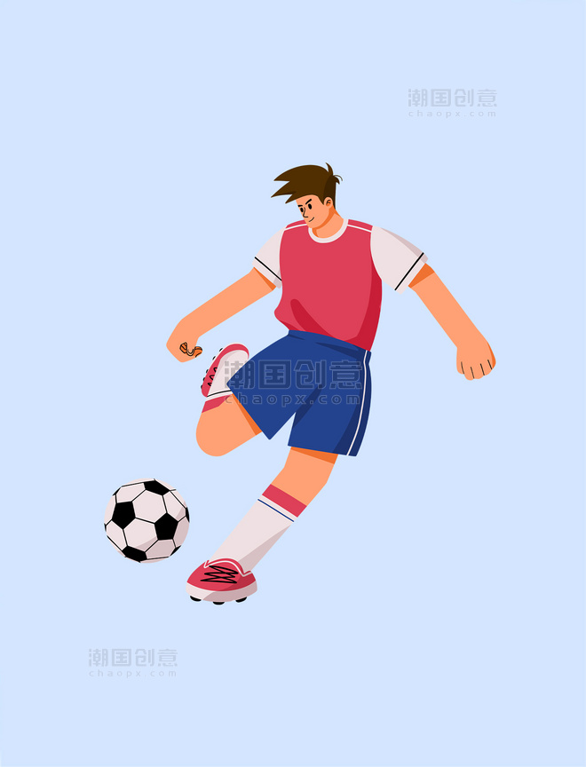 红色扁平风踢足球的人物元素世界杯体育竞技比赛