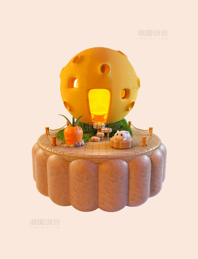 月球3D立体月饼月球屋中秋中秋节微