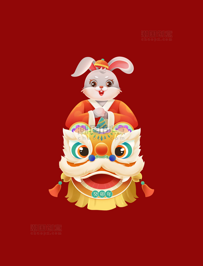 2023兔年春节新年兔子舞狮拜年元素