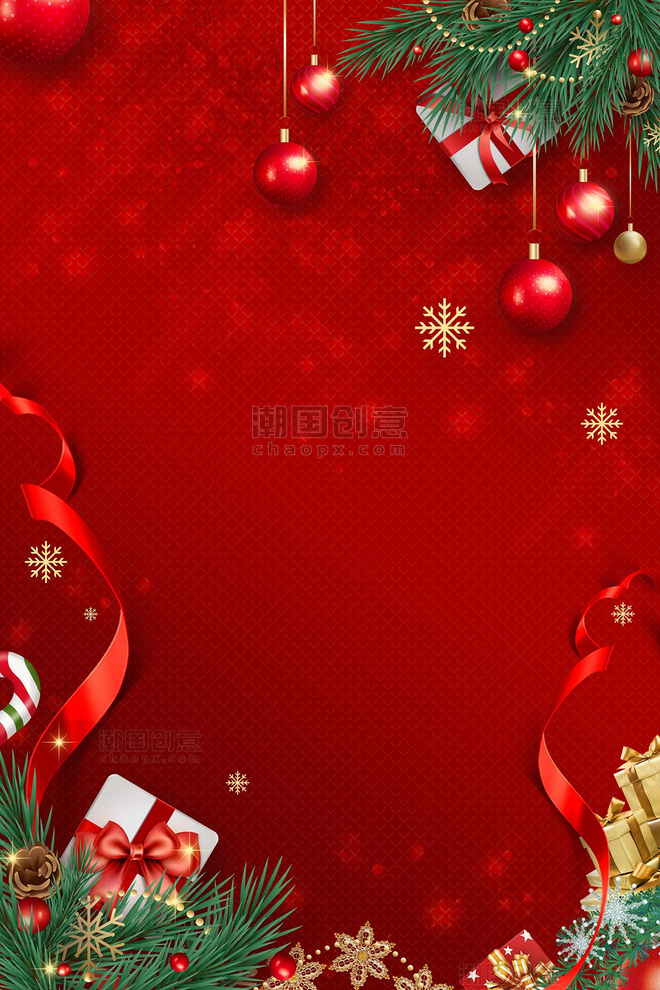 红色喜庆圣诞圣诞装饰清新节日盛典庆祝装饰背景