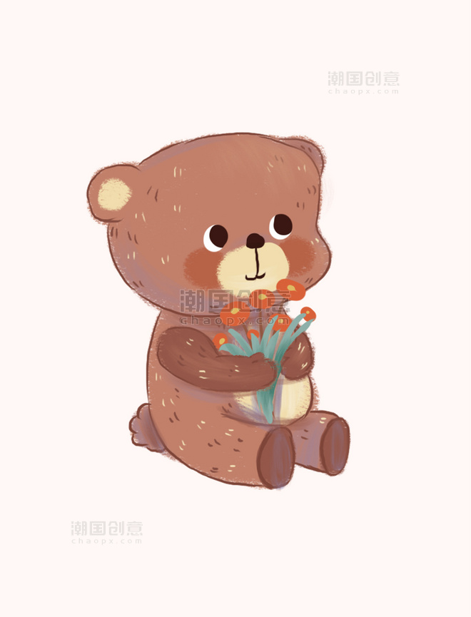 小熊抱着花束元素