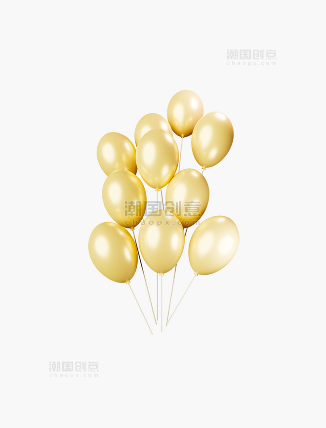 3D立体节日气氛金色一束气球