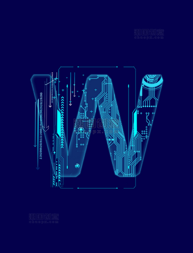 蓝色科技线条字母W