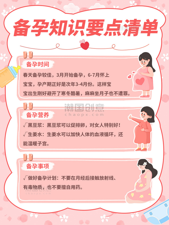 亲子母婴备孕知识要点清单粉色清新小红书配图