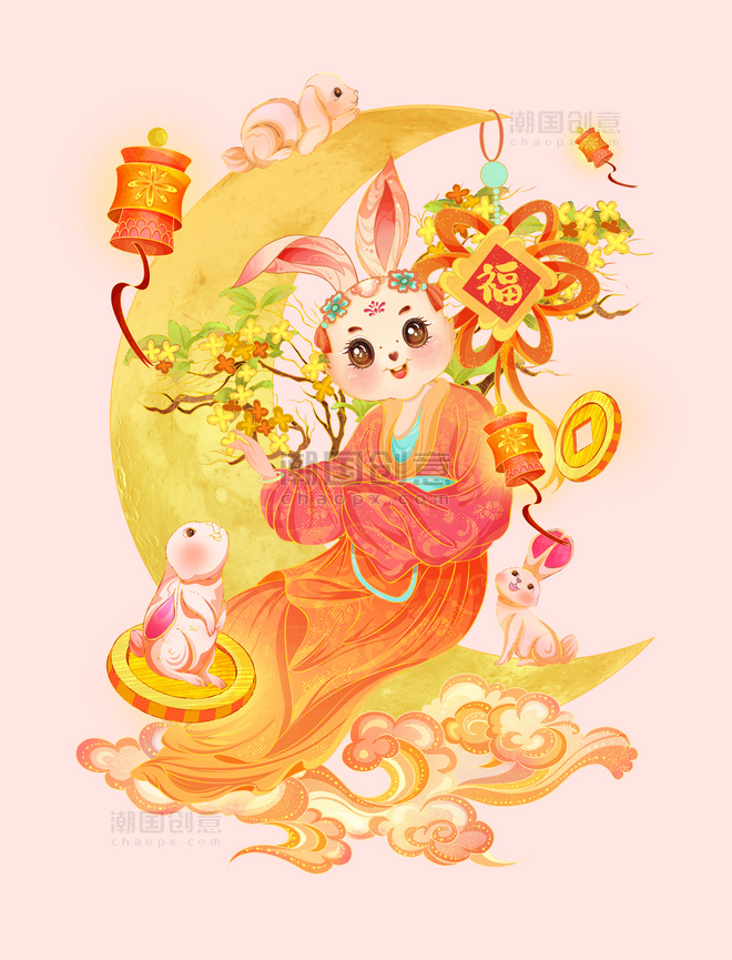 兔年新春春节兔子国潮古风元素