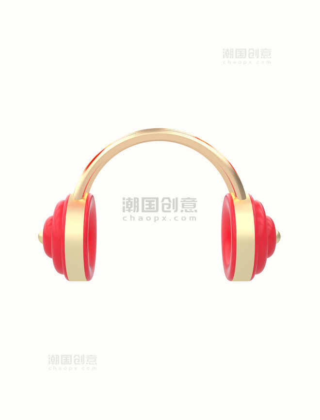 3D立体红金色耳机
