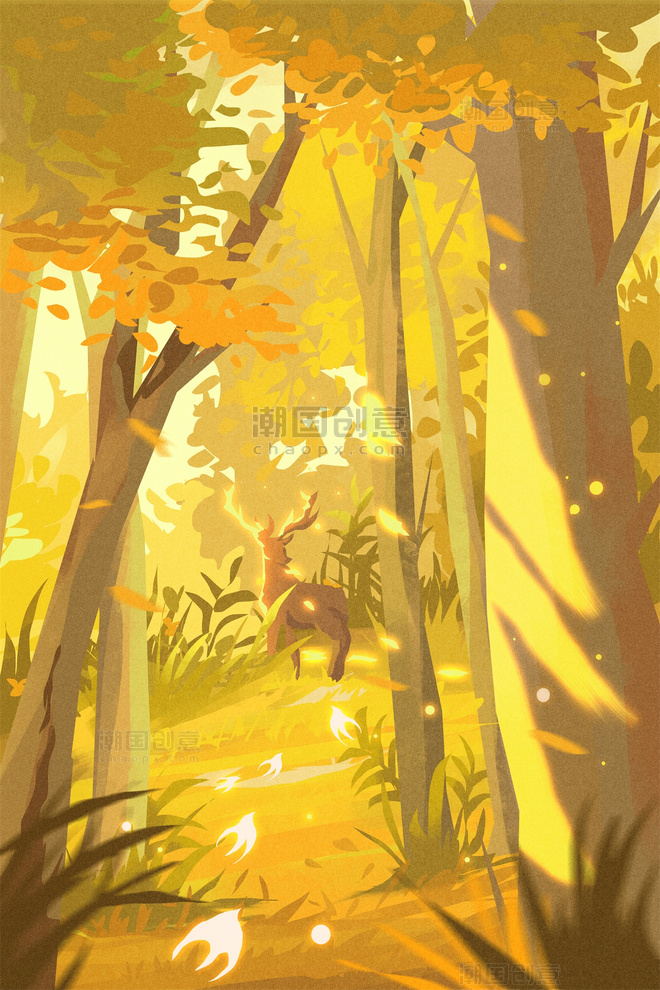 秋天秋季秋分黄色配图森林