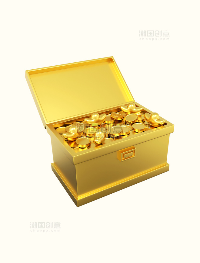 3D立体黄金金币元宝宝箱