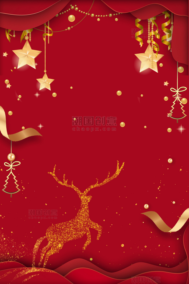 圣诞圣诞节活动促销星星麋鹿红色背景