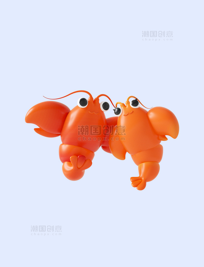 3D立体橙色C4D小龙虾情侣餐饮美食夜宵动物