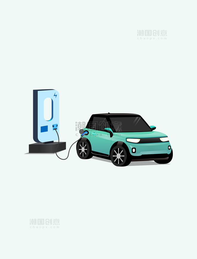 绿色扁平低碳新能源车